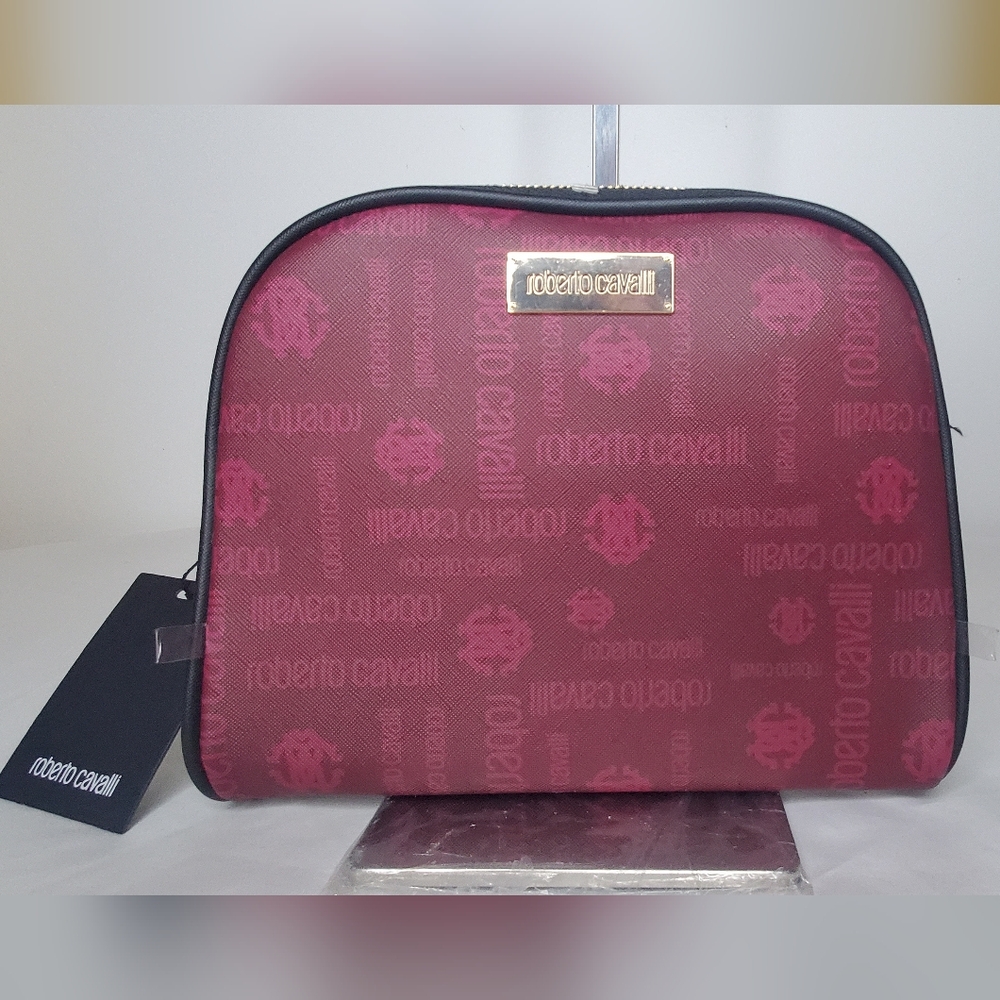 NWT Roberto Cavalli 8"x9"Cosmetic Bag Designer Case In Burgundy